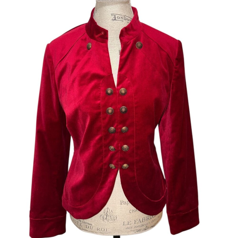 Chelsea & Theodore Sz 10 Red Velvet Fitted Jacket w Buttons - Vintage